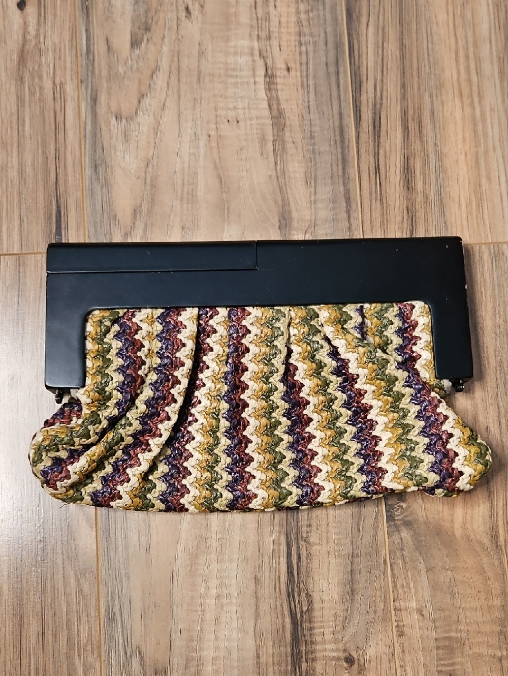 Cato Multicolor Weave Clutch Bag with Black Frame